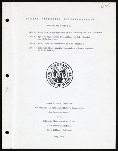Fisheries management - Colorado - stream fisheries investigations