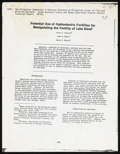 Conservation - effects of dams - various research materials, reprints, etc.