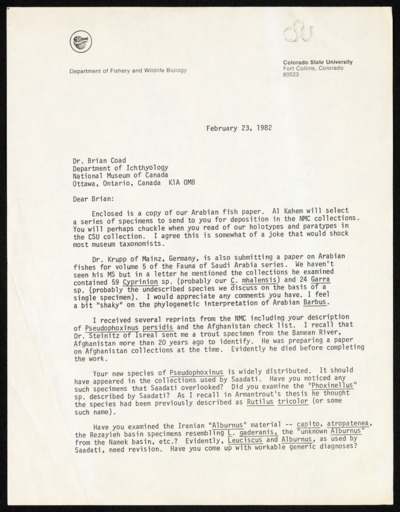 Middle East - H.F. Alkahem - with Behnke - Freshwater fishes of Arabia (2 draft manuscripts)