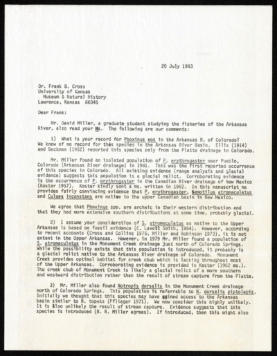 U.S. Northwest - fishes in the W. Mississippi drainage - papers, notes, reprints, correspondence
