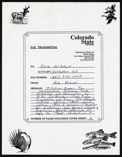 U.S. Northwest - Wyoming, Yellowstone National Park, Yellowstone Lake - papers, notes, reprints, correspondence