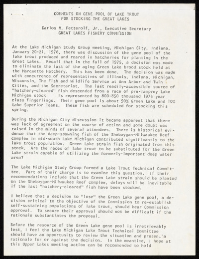 U.S. Midwest/Great Lakes - papers, research notes, reprints, correspondence
