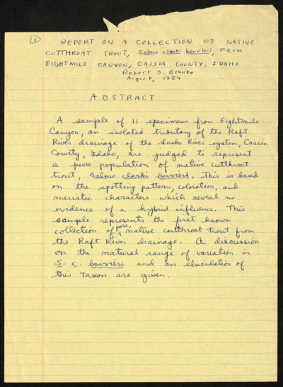 Westslope Cutthroat-Research-Idaho, 1984