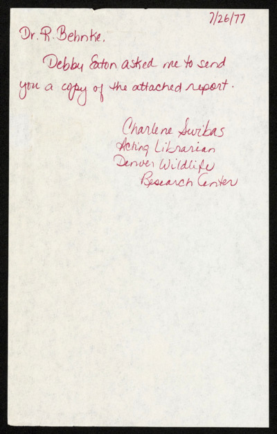 Greenback Cutthroat-Recovery, 1977