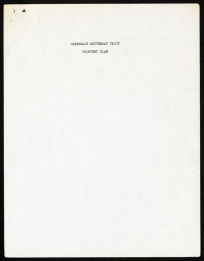 Greenback Cutthroat-Recovery, 1982