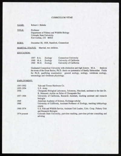 Behnke vita and professional history