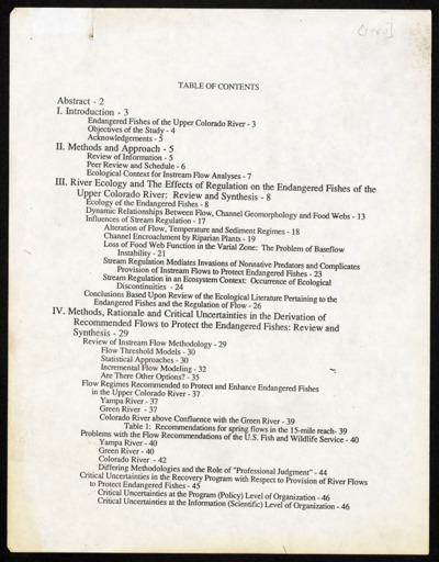 "Endangered and threatened fishes of the upper Colorado river basin" draft paper