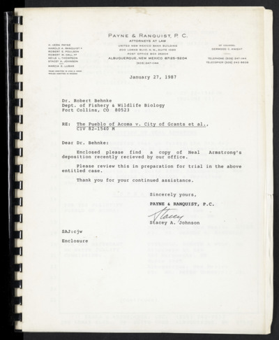 Pueblo of Acoma vs City of Grants - deposition Neal Armstrong