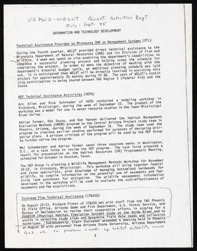 Reports - fisheries aquatic biology investigations ( Salt Creek/Gila River, etc.), 1985-1988