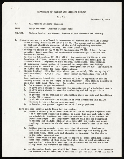 Fall semester fisheries seminars, 1968