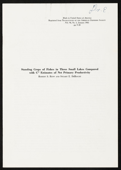 Reprints for various seminars - limnology diversity aquatic ecosystems (readings reprints)