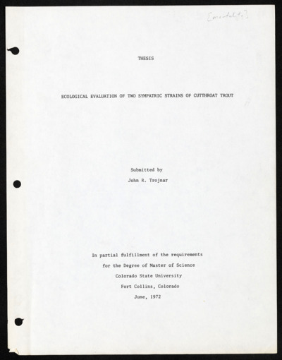 John R. Trojnar - sympatric strains of cutthroat trout- thesis, 1972