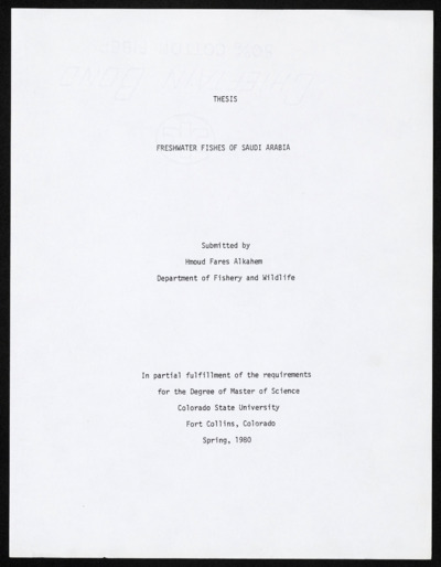 Hmoud Fares Alkahem - freshwater fishes of Saudi Arabia - thesis, 1980
