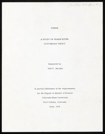 Ted C. Murphy - Snake River cutthroat trout - thesis, 1974