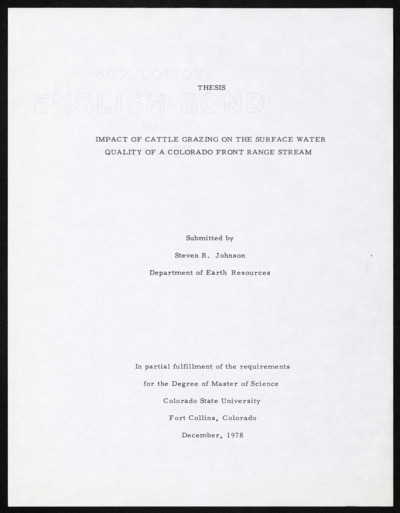 Steven R. Johnson - impact of cattle grazing - thesis, 1978