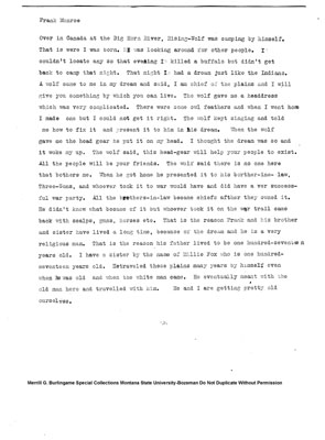 A one page document written by Frank Monroe describing a headdress made from owl feathers.