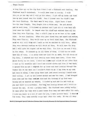 A short story written by Frank Monroe about two men who killed bears and sheep for meat.