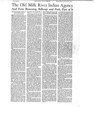 Newspaper Article about the Old Milk River Indian Agency Located in Fort Browning
