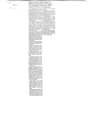 Bureau of Indian Affairs Agrees to Make Recommendation to Congress Favoring Release of Blackfeet Tribal Funds to Develop Local Enterprise