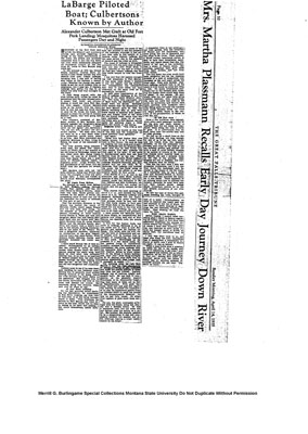 Mrs. Martha Plassmann Recalls Early Day Journey Down River