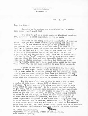 Vilhjalmur Stefansson - Letter to James Willard Schultz