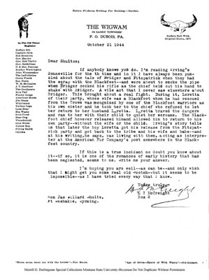 M. I. McCreight - Letter to James Willard Schultz