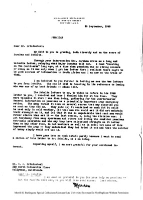 Letter by Vilhjalmur Stefansson to Mr. Brininstool Concerning Pemmican