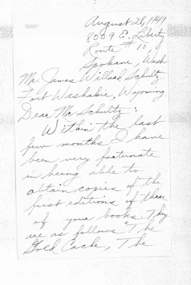 Jerome Peltier - Letter to James Willard Schultz