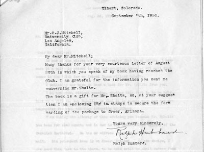 A Letter from Mr. Ralph Hubbard to O.J. Mitchell Containing 15 Cents in Stamps to Secure the Travel of His Book