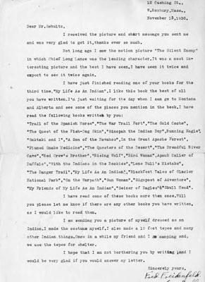 Letter from Fred Freidenfeld to James Willard Schultz Concerning His Books