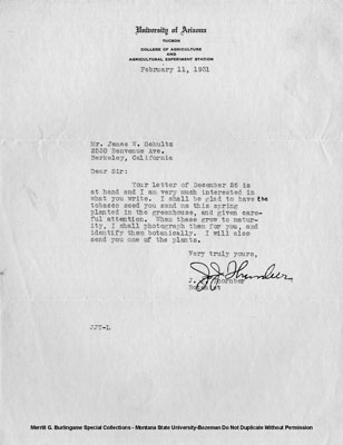 A Letter Written by Botanist, J.J. Thornber to Mr. James Willard Schultz Concerning Tobacco