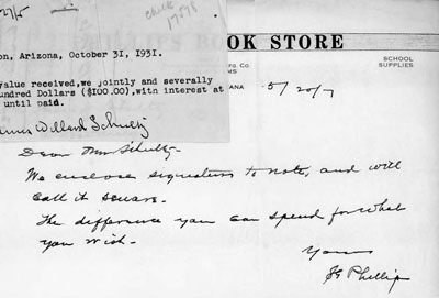 Mr. Phillip's Note to James Willard Schultz about His Bill at the Phillips Book Store