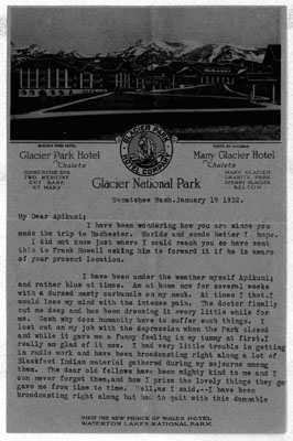 Letter, Glacier Park Hotel - Larry D. Kitchell