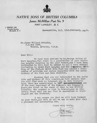 Letter from Native Sons of British Columbia