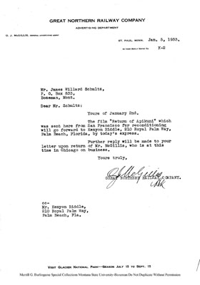 Letter Written by O.J. McGillis to Mr. James Willard Schultz about the Film,