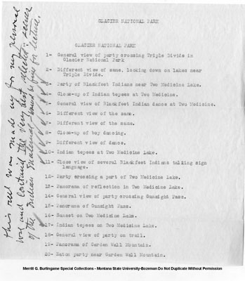 Description of 20 Reels of Film H.T. Cowling Possessed from Glacier National Park