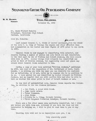 Letter Written by R.S. Ellison to Mr. James Willard Schultz Asking for His Assistance in Identifying Photographs