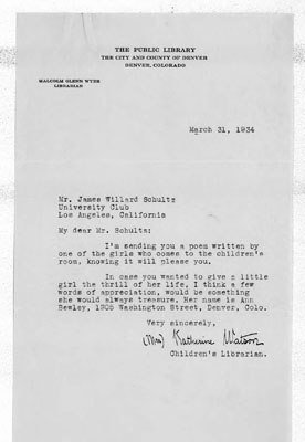 A Letter by Katherine Watson, A Children