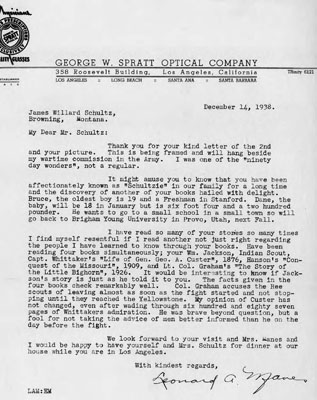 Letter Written by Leonard Manes to Mr. James Willard Schultz Concerning the Previous Letter Schultz Had Sent Him