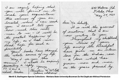 Christine M. McColl - Letter to James Willard Schultz