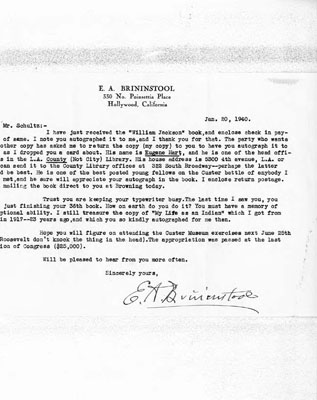 E. A. Brininstool - Letter to James Willard Schultz about the Book