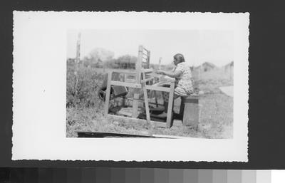 Arapaho Craftswoman Working Weaving