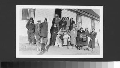 Photo of Pikuni craft workers in front of the craft shop in Browning, Montana, 1937