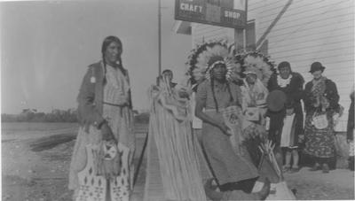 Women display crafts, Browning, Montana