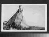 Black and white photo of the Sacred lodge of Natoas Bundle ceremonies