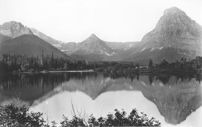 Black and white photo of Two Medicine Lake in Glacier National Park ...