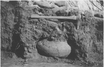 Archaeology - Southwest: Pottery In-Situ with Pick Axe for Scale