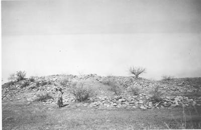 Archaeology - Southwest: Woman Standing by Pueblo Ruins North of 3 Bar Ranch