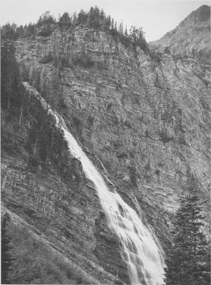 Waterton Lakes National Park: Bertha Falls - Waterfall Flowing Over Rocks on a High Steep Mountainside
