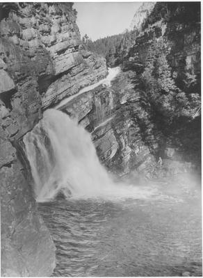 Waterton Lakes National Park: Cameron Falls Flowing into a Pool of Water